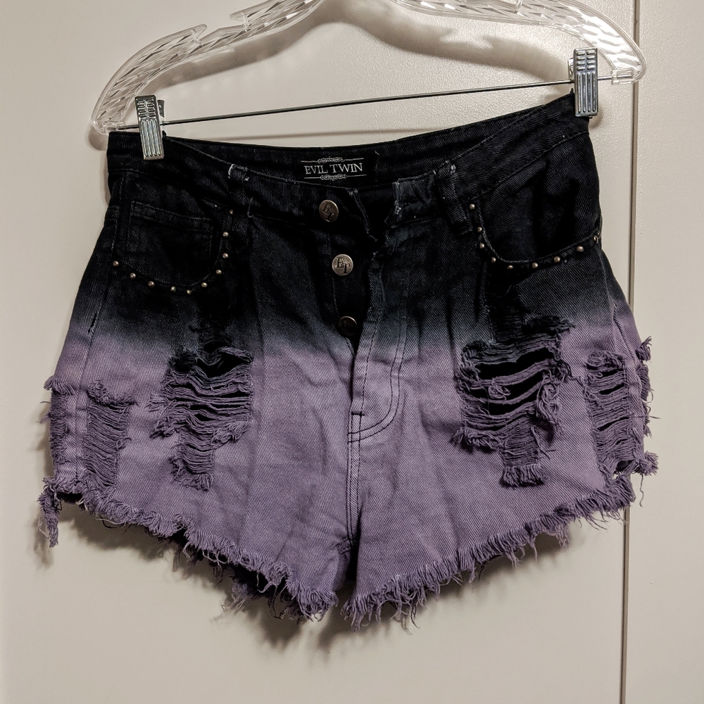 High-Waisted Lavender/Black Ombre Denim Cutoffs